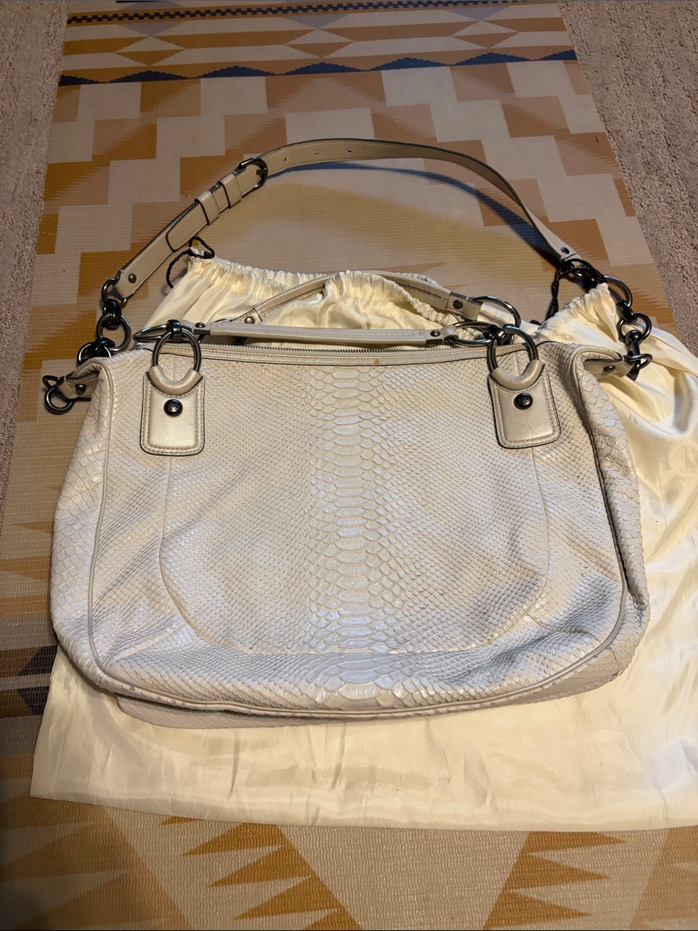 Coach Cream Python-Embossed Leather Shoulder Bag - Picture 2 of 9